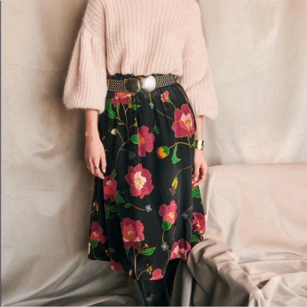 SÉZANE Elie Silk Skirt With Printed Flowers from Japan 38/6 - Picture 3 of 10